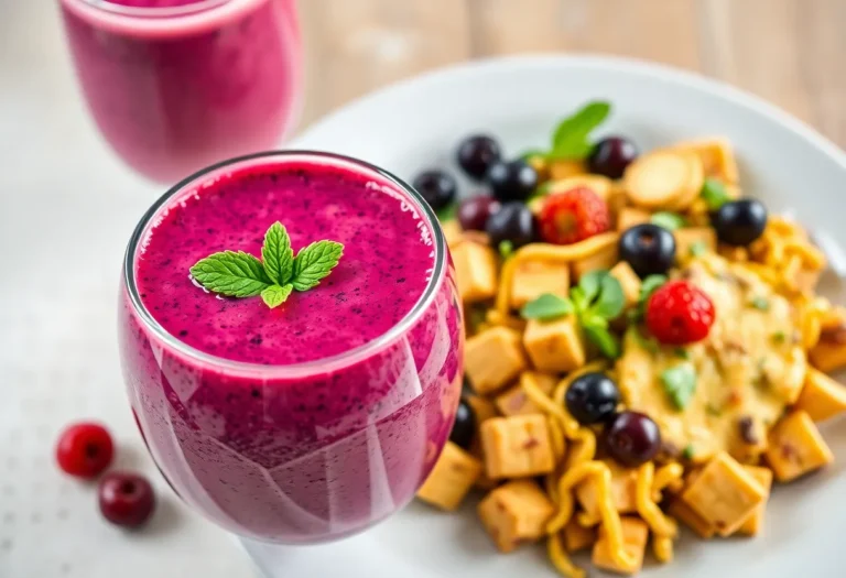 Berry Bliss Smoothie with Savory Tofu Scramble