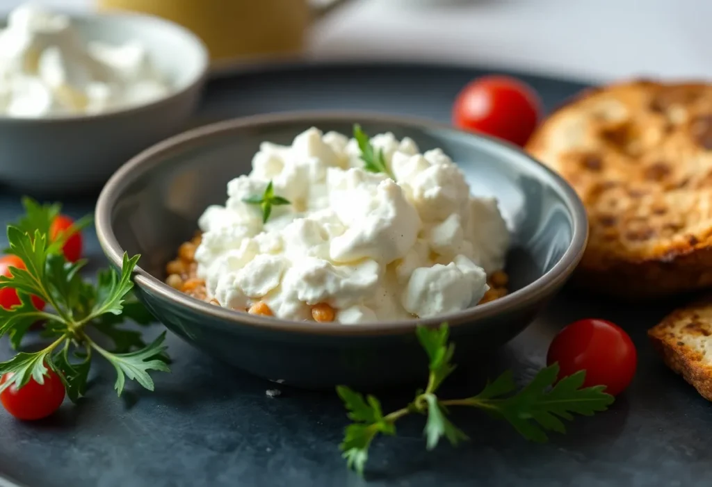 a bowl of Cottage Cheese on a plate