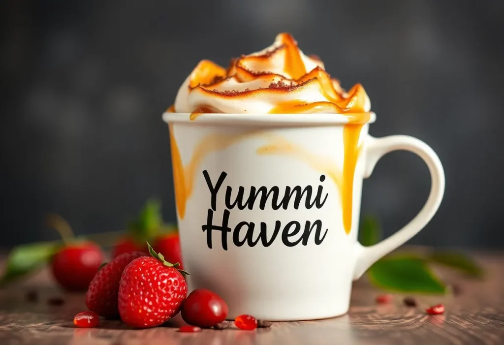 a cup of coffee with whipped cream and strawberries