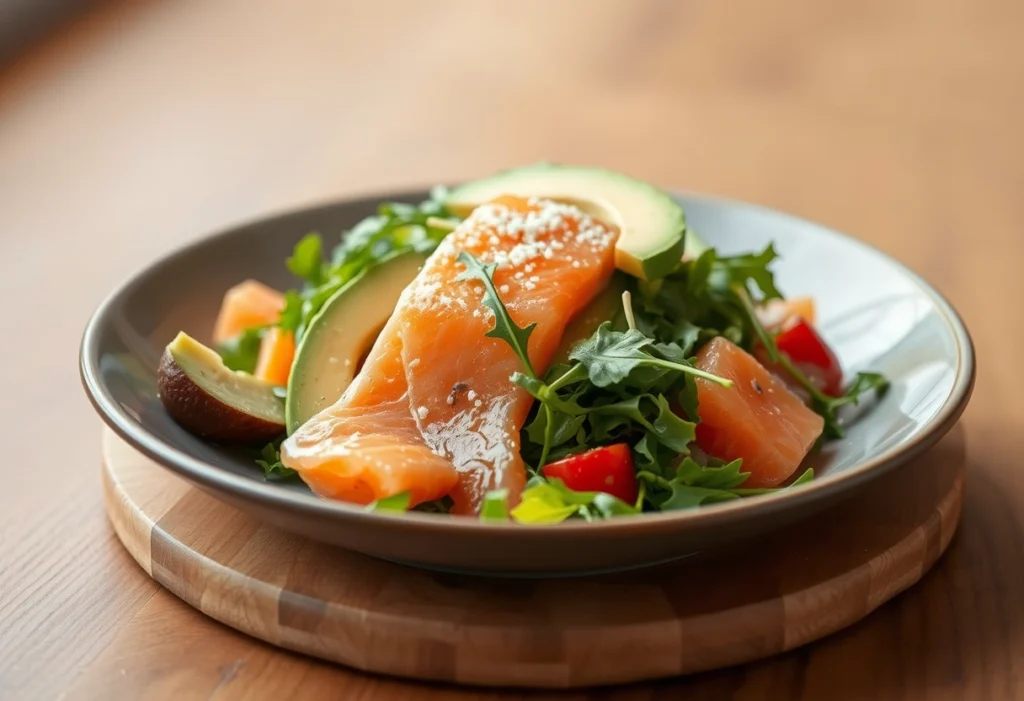 Smoked Salmon Salad with Avocado and Arugula