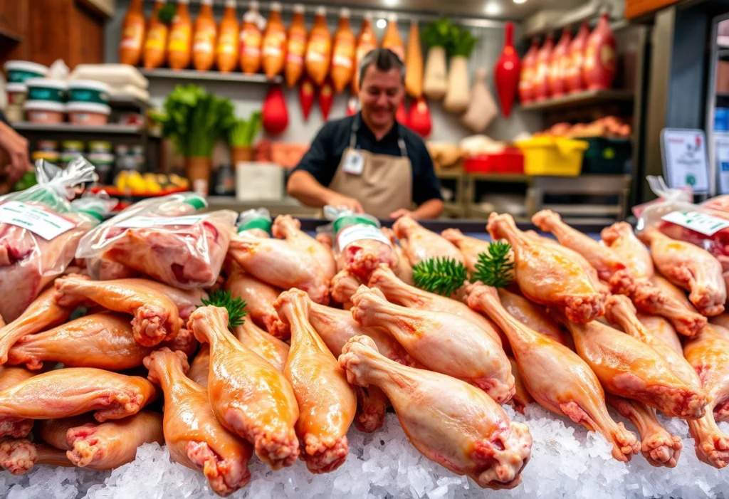 Fresh turkey wings displayed at the market, showcasing various sizes and types for cooking, turkey wings recipes, yummi haven.