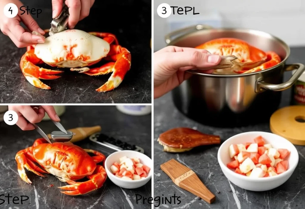 Step-by-step preparation of fresh crab meat for crab brulee, including cleaning and picking, crab brulee recipe, YummiHaven.