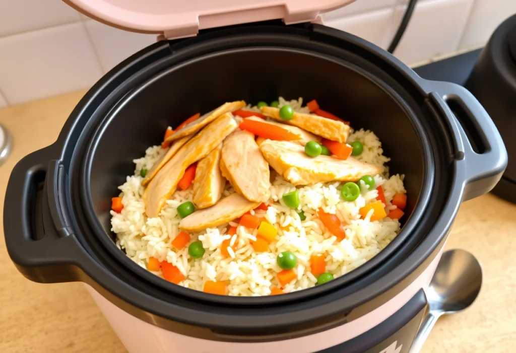 Delicious rice cooker chicken and vegetables dish, a complete meal for beginners,rice cooker recipes, yummi haven, yummy haven.