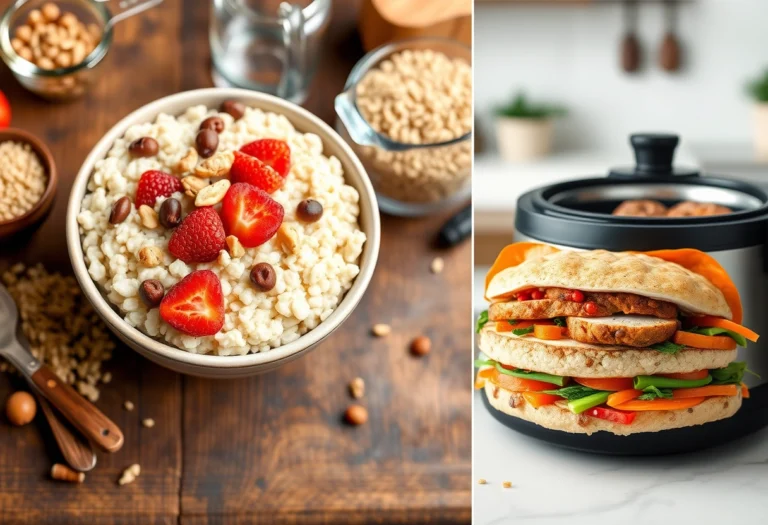 A colorful collage of easy rice cooker recipes including oatmeal, quinoa, and chicken with vegetables,rice cooker recipes, yummi haven, yummy haven.